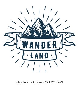Colored emblem of mountain or rock for camping and outdoor travel expedition