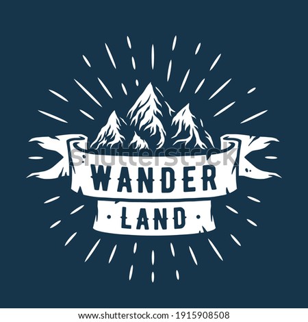 Colored emblem of mountain or rock for camping and outdoor travel expedition