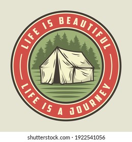 Farbiges Zelt für Camping- oder T-Shirt-Druck. Waldfahrerabenteuer