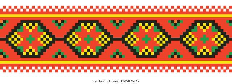 colored embroidery border. ethnic ukrainian ornament in cross stitch style. hutsul colors