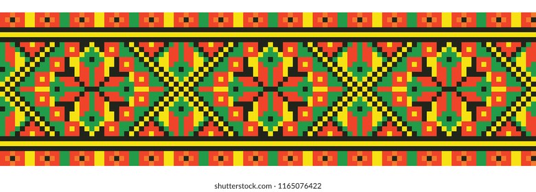 colored embroidery border. ethnic ukrainian ornament in cross stitch style. hutsul colors