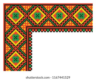 colored embroidery border. ethnic ukrainian ornament in cross stitch style. hutsul colors