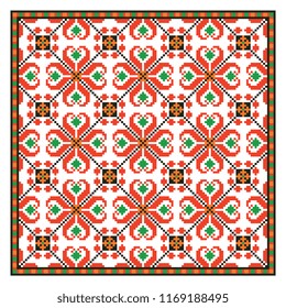colored embroidery border. ethnic ukrainian ornament in cross stitch style. hutsul colors