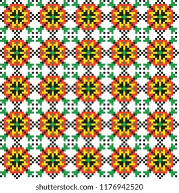 colored embroidery border. ethnic ukrainian ornament in cross stitch style. hutsul colors