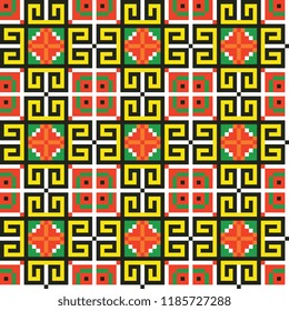 colored embroidery border. ethnic ukrainian ornament in cross stitch style. hutsul colors