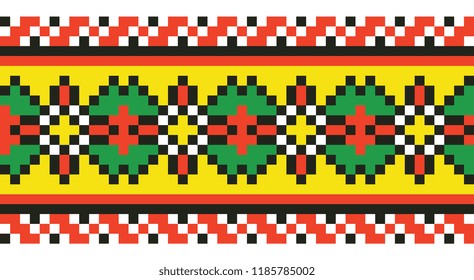 colored embroidery border. ethnic ukrainian ornament in cross stitch style. hutsul colors