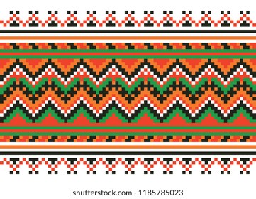 colored embroidery border. ethnic ukrainian ornament in cross stitch style. hutsul colors