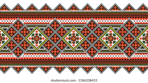 colored embroidery border. ethnic ukrainian ornament in cross stitch style. hutsul colors
