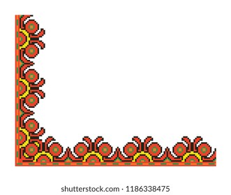 colored embroidery border. ethnic ukrainian ornament in cross stitch style. hutsul colors