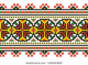 colored embroidery border. ethnic ukrainian ornament in cross stitch style. hutsul colors