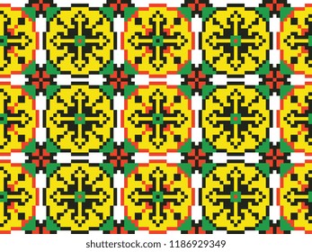 colored embroidery border. ethnic ukrainian ornament in cross stitch style. hutsul colors