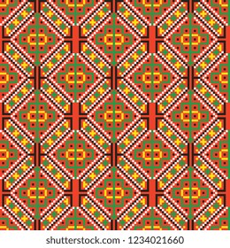 colored embroidery border. ethnic ukrainian ornament in cross stitch style. hutsul colors