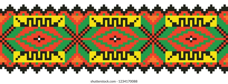 colored embroidery border. ethnic ukrainian ornament in cross stitch style. hutsul colors