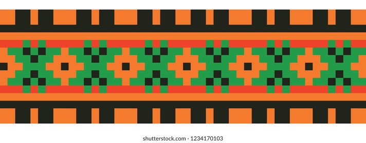 colored embroidery border. ethnic ukrainian ornament in cross stitch style. hutsul colors