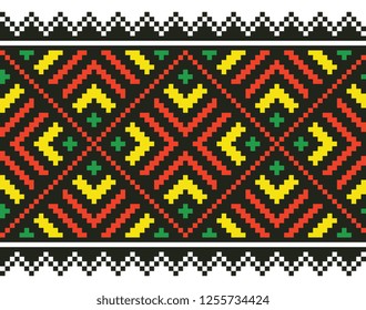 colored embroidery border. ethnic ukrainian ornament in cross stitch style. hutsul colors