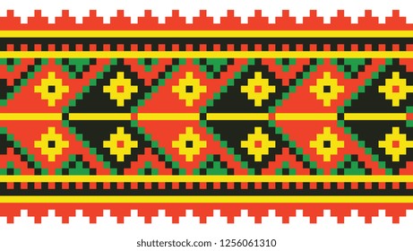 colored embroidery border. ethnic ukrainian ornament in cross stitch style. hutsul colors