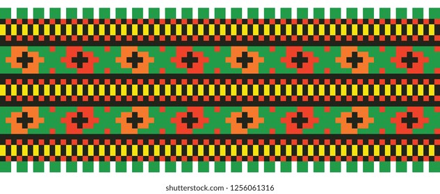 colored embroidery border. ethnic ukrainian ornament in cross stitch style. hutsul colors