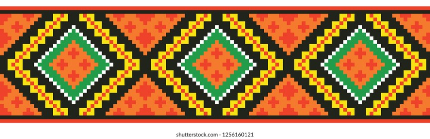 colored embroidery border. ethnic ukrainian ornament in cross stitch style. hutsul colors