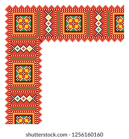 colored embroidery border. ethnic ukrainian ornament in cross stitch style. hutsul colors
