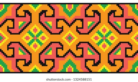 colored embroidery border. ethnic ukrainian ornament in cross stitch style. hutsul colors