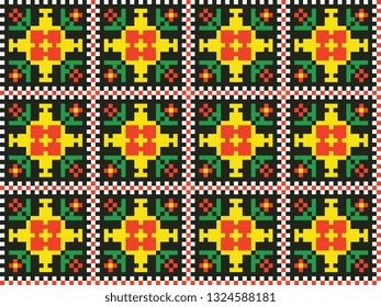 colored embroidery border. ethnic ukrainian ornament in cross stitch style. hutsul colors