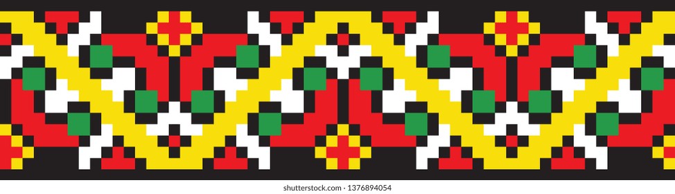 colored embroidery border. ethnic ukrainian ornament in cross stitch style. hutsul colors