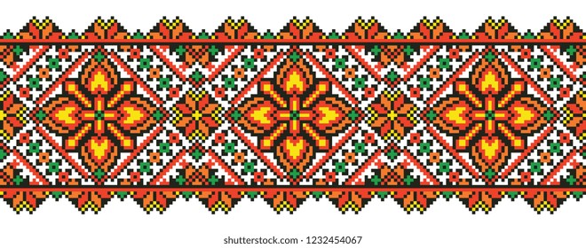 colored embroidery like cross-stitch ethnic ukrainian border