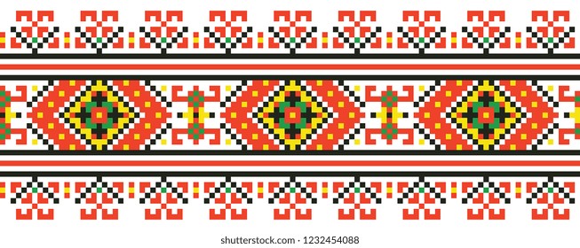 colored embroidery like cross-stitch ethnic ukrainian border