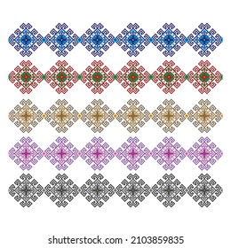 Colored Embroidery Like Cross-Stitch Ethnic Ukrainian Border Vector Illustration. Seamless Embroidered Cross-Stitch Ethnic Ukraine Pattern
