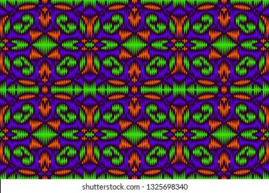 Colored embroidery seamless pattern. Carpet print template. Floor covering ornament.