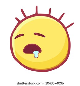 Colored emoticons icon with eyes closed and saliva, asleep emoticons  - Sleeping Face Emoji. Funny hand drawn head with protruding hair head, emoticon, isolated on transparent background 
