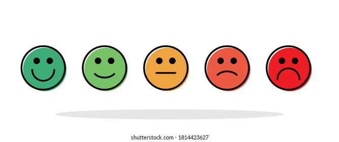 Colored Emoticons Icon Set In Trendy Flat Style. Feedback Concept Symbol For Your Web Site Design, Logo, App, UI Vector EPS 10. 