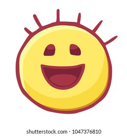 Colored emoticons icon smile, joy emoji. Funny hand drawn head with protruding hair head, emoticon laugh, isolated on transparent background  