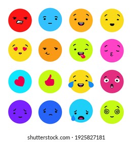 Colored emotions collection. Red anger with blue indifference and orange interest green disgust and yellow confession vector love.