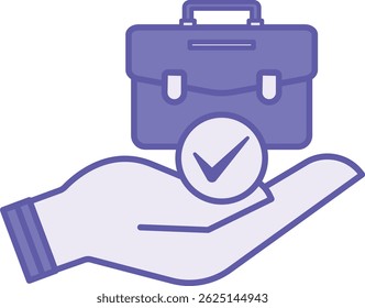 Colored Employment Icon. Vector Illustration. Work Briefcase on Human Hand. Work and Office Concept