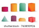 Colored empty 3D cylinders, cone and cubes. Cylinder geometric element, shape geometry figure collection vector illustration for science design isolated on white background
