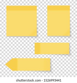 Colored empty paper note stickers set for office text or business messages on Transparent Background. Vector Illustration EPS10