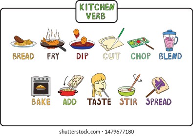 Colored English Cooking Verbs for Kids