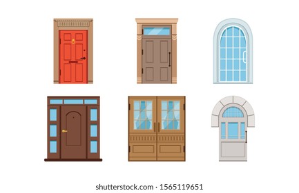 Colored Entrance Door Vector Set. Interior Design Concept