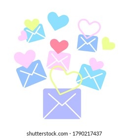 Colored envelopes with valentine hearts, vector