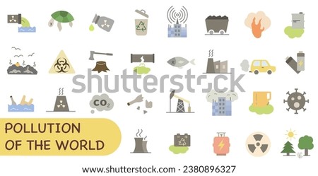 Colored environmental pollution icons. Environmental pollution. Causes and consequences of environmental pollution. EPS 10.