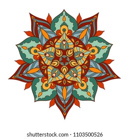 Colored ethnic ornament, arabic pattern, mandala on a white background