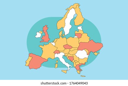 colored europe map on blue background,cartoon,vector.