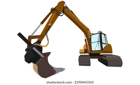 Colored excavator in perspective view isolated. Vector design element.