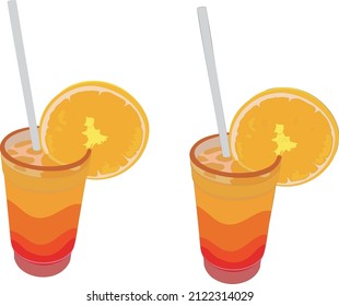 Colored, exotic, Muay Thai cocktail in a glass with lemon and a straw.