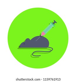 colored experience on a laboratory mouse in green badge icon. Element of science and laboratory for mobile concept and web apps. Detailed experience on a laboratory mouse icon