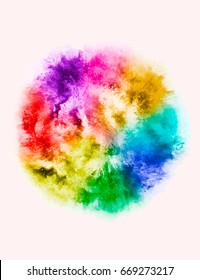 A colored explosion of powder. Flying in different directions powder for design and decoration. Vector illustration