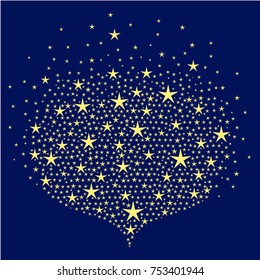A colored explosion of yellow stars on a dark blue background. Isolated color vector image.