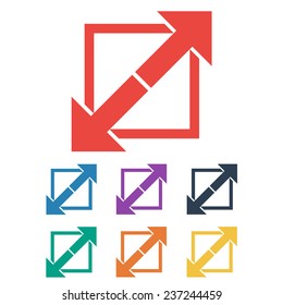 Colored Extend, Re-size, Enlarge Icon Set. Vector Illustration