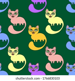 colored fabric print seamless pattern with cats